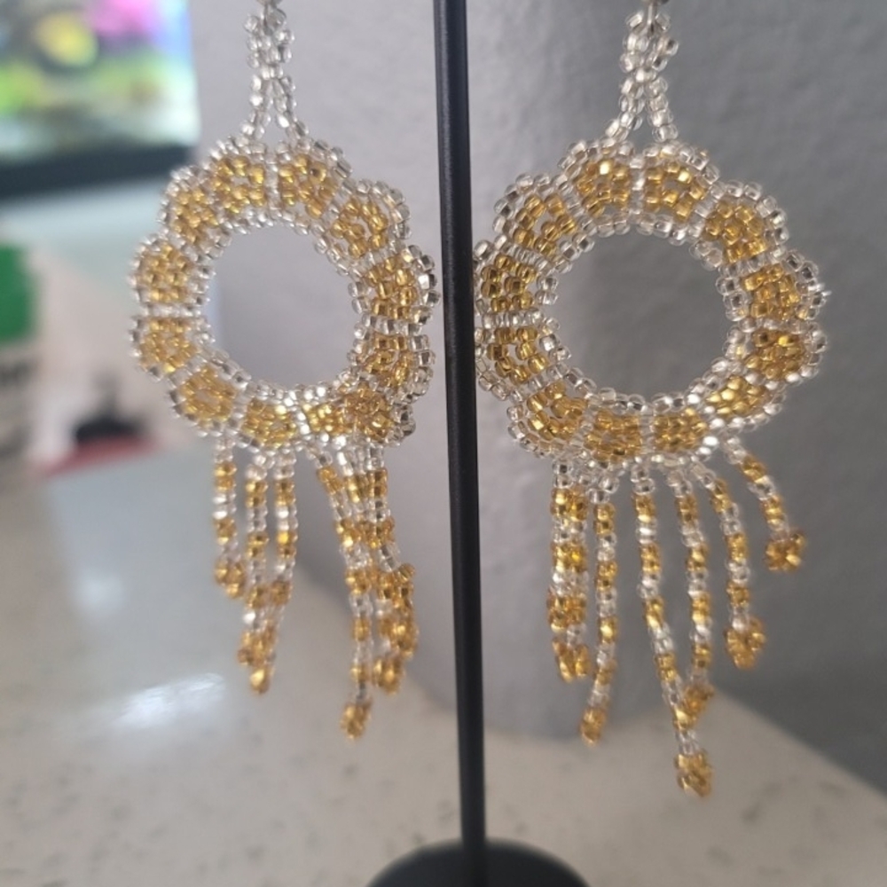 Chic Silver and Gold Beaded Hoop Earrings